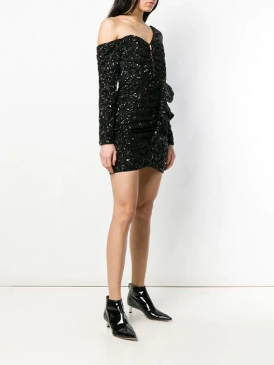 Shop Self-portrait Ruffle Mini Dress In Black