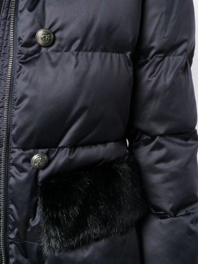 Shop Pinko Fur Hood Trim Padded Jacket In Blue