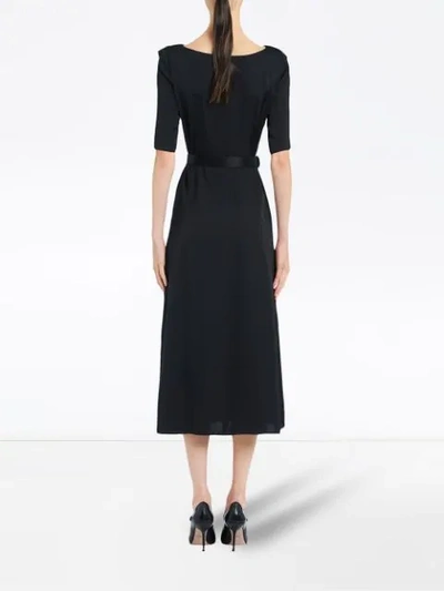 Shop Prada Belted Midi Dress In Black