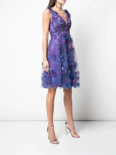 MARCHESA NOTTE 立体花卉层叠设计小礼服 - 紫色