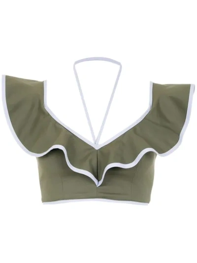 Shop Framed Double Layer Cropped Top In Green