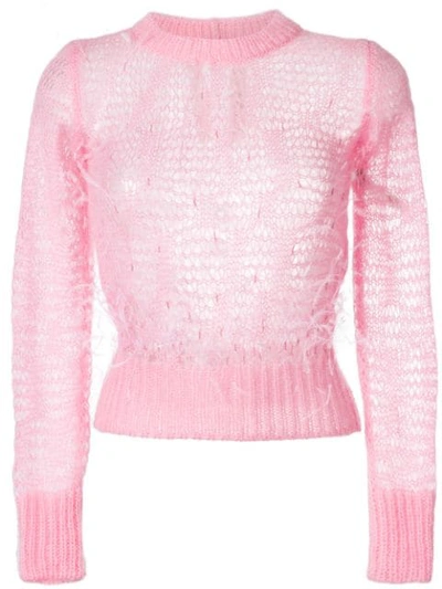 Shop N°21 Open Knit Feather Sweater In Pink