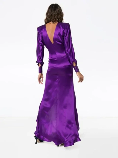 Shop Alessandra Rich Diamond Embellished Silk Dress In Purple