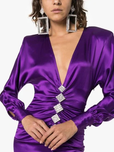 Shop Alessandra Rich Diamond Embellished Silk Dress In Purple