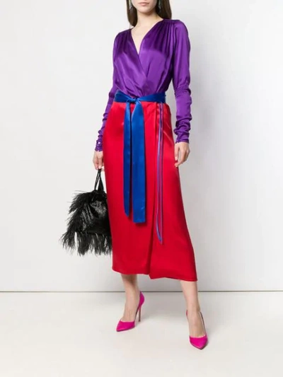 Shop Attico Colour Block Wrap Dress In Purple