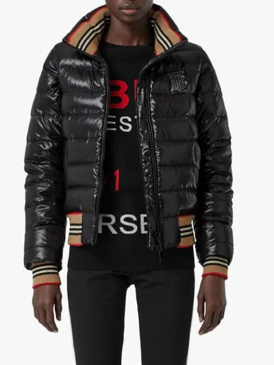 Shop Burberry Detachable Sleeve Icon Stripe Detail Puffer Jacket In Black