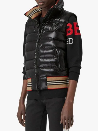 Shop Burberry Detachable Sleeve Icon Stripe Detail Puffer Jacket In Black
