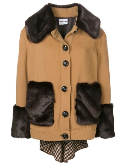 Shop Au Jour Le Jour Faux Fur Trim Jacket In Brown