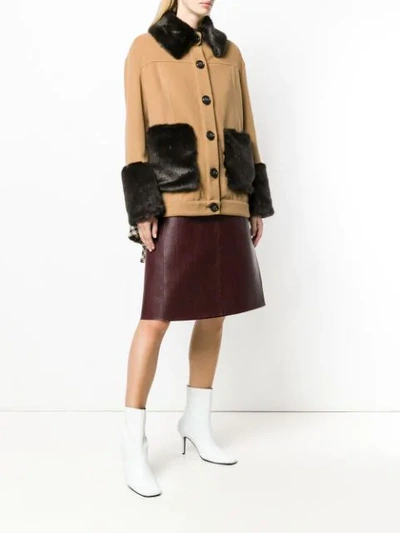 Shop Au Jour Le Jour Faux Fur Trim Jacket In Brown