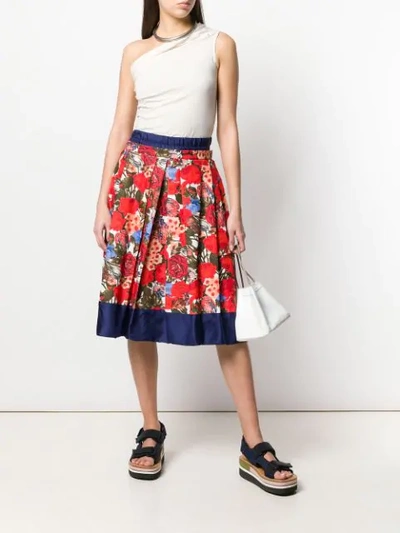 Shop Marni Floral Pleated Skirt In Red