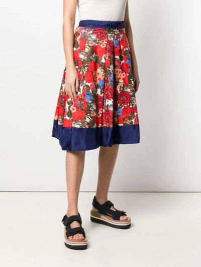 Shop Marni Floral Pleated Skirt In Red