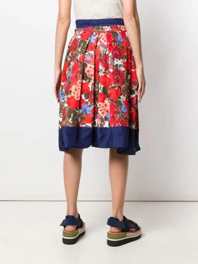 Shop Marni Floral Pleated Skirt In Red