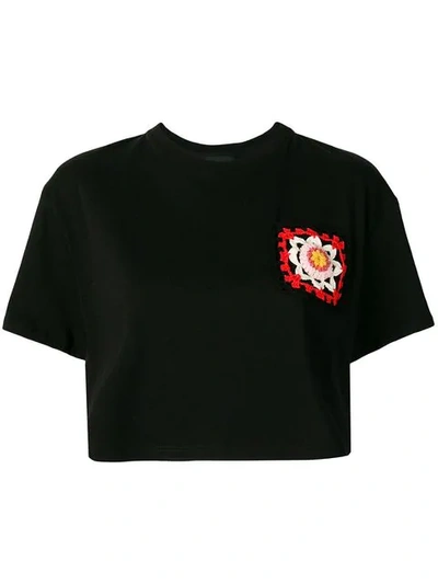 Shop Alanui Crochet Patch Cropped T-shirt In Black