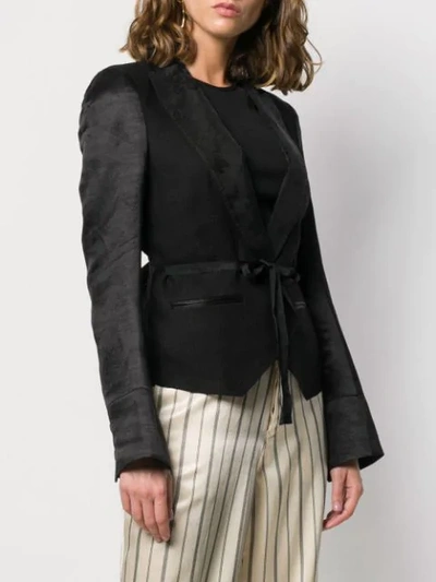 Shop Ann Demeulemeester Tie Front Blazer In Black