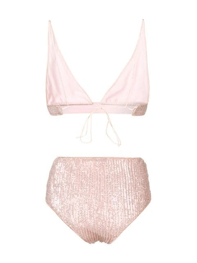 Shop Oseree Sequinned Bikini In Pink