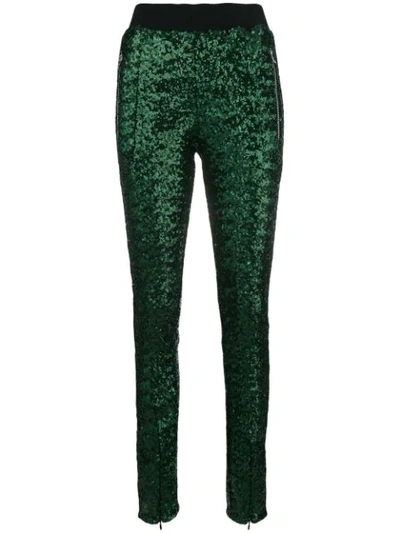 Shop Amen Sequin Embellished Slim Trousers In Green