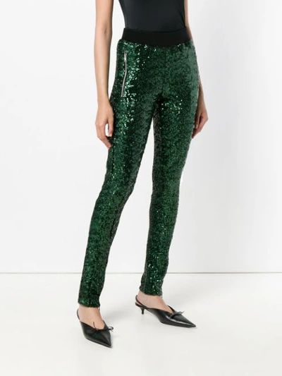 Shop Amen Sequin Embellished Slim Trousers In Green