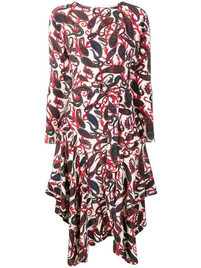 Shop Chloé Belted Paisley Midi Dress In 9a5 Blue - Red 1