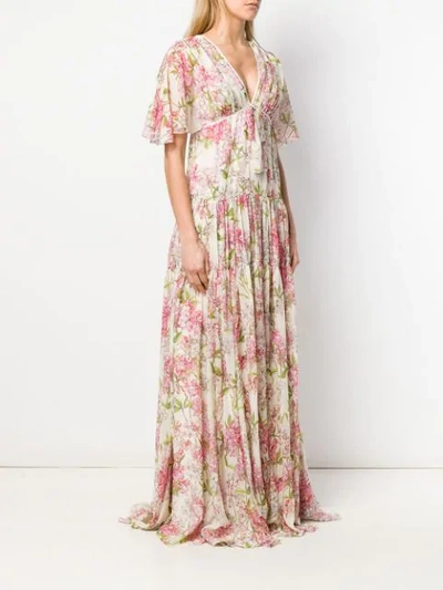 Shop Giambattista Valli Long Floral Print Dress In Neutrals