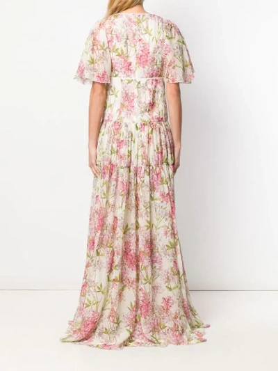 Shop Giambattista Valli Long Floral Print Dress In Neutrals