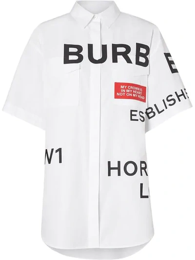 Shop Burberry Short-sleeve Horseferry Print Cotton Oversized Shirt In White