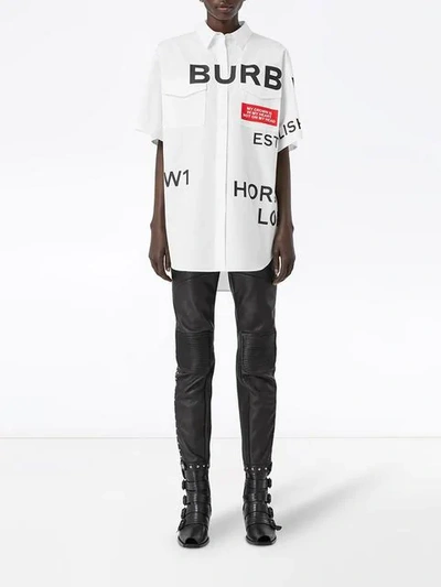 Shop Burberry Short-sleeve Horseferry Print Cotton Oversized Shirt In White