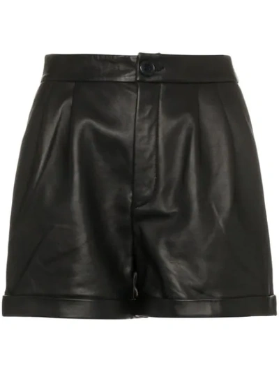 Shop Frame Pleated Leather Shorts In Black