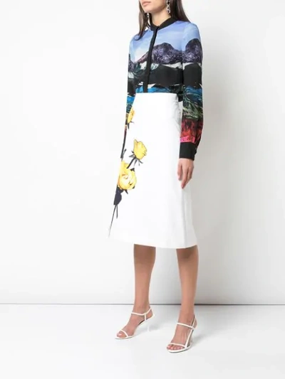 PRADA ROSE PRINT A-LINE SKIRT - 白色