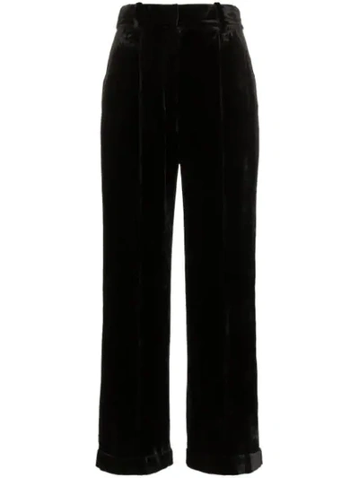 Shop Racil High Waisted Straight Leg Silk Blend Trousers In Black