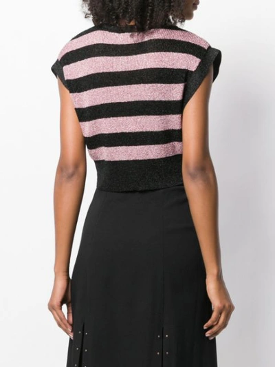 Shop Laneus Striped Cropped Top In Black