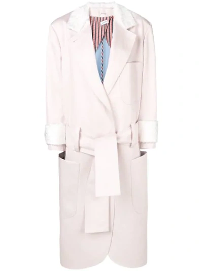 Shop Thom Browne Fur Trim Oversized Sack Trench Coat - Pink