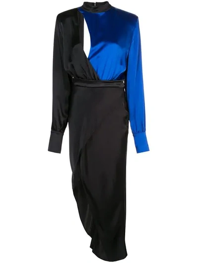 Shop David Koma Ruched Detail Asymmetric Dress In Black