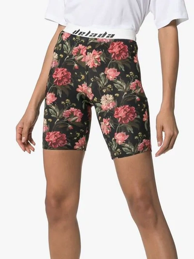 Shop Delada Floral Print Contrast Waistband Shorts - Black