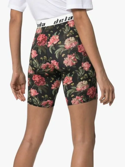 Shop Delada Floral Print Contrast Waistband Shorts - Black