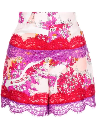 Shop Emilio Pucci Floral Lace Fitted Shorts - Pink