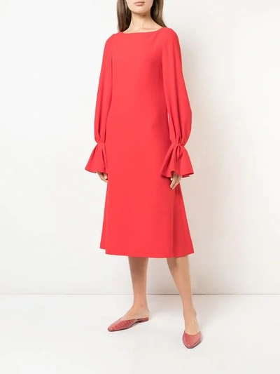 Carolina Herrera Ruffle-cuff Shift Dress In Red