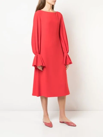 Carolina Herrera Ruffle-cuff Shift Dress In Red