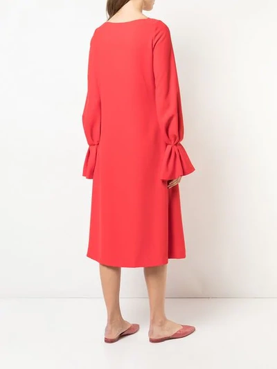 Carolina Herrera Ruffle-cuff Shift Dress In Red