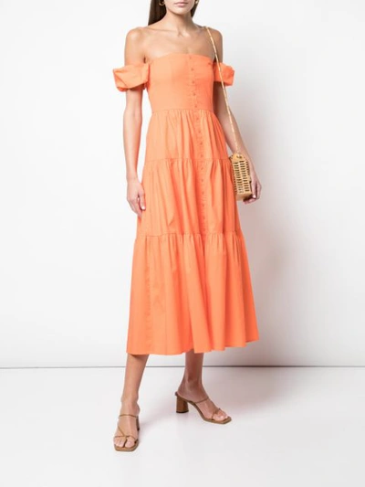 Shop Staud Off-shoulder Button Up Dress - Orange
