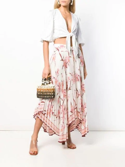 Shop Zimmermann Orchid Print Pleated Asymmetric Skirt In White