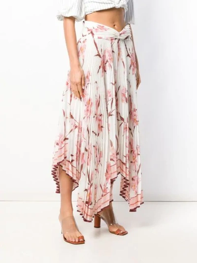 Shop Zimmermann Orchid Print Pleated Asymmetric Skirt In White