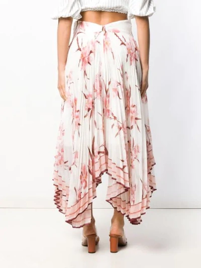 Shop Zimmermann Orchid Print Pleated Asymmetric Skirt In White