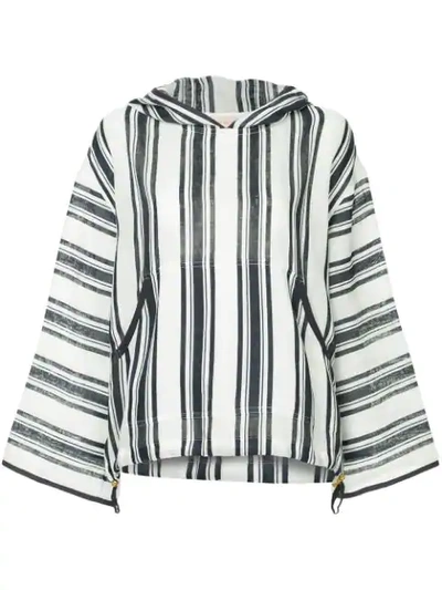 Shop Tory Burch Awning Striped Hoodie In White