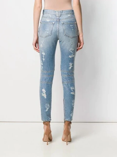 Shop Balmain Crystal Embellished Jeans In Blue