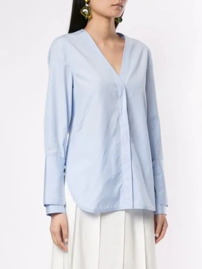 Shop 3.1 Phillip Lim / フィリップ リム Faux Pearl V Neck Shirt In Blue