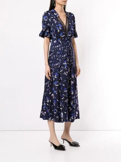 Shop Self-portrait Lace Detail Floral Dres In Blue