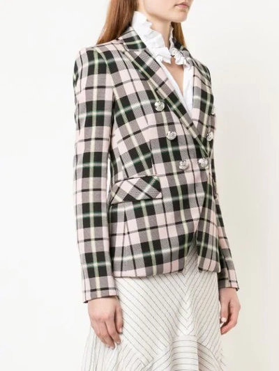 Shop Veronica Beard Checked Double Breasted Jacket In Black