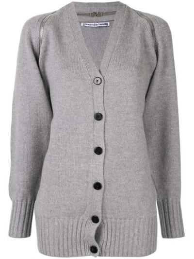 Shop Alexander Wang Splittable Zip Shoulder Cardigan In Grey