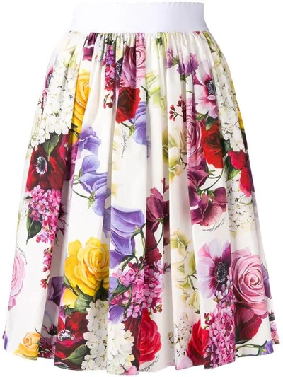 Shop Dolce & Gabbana Floral Print Skirt In White