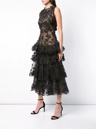 Shop Oscar De La Renta Ruffled Midi Dress In Black